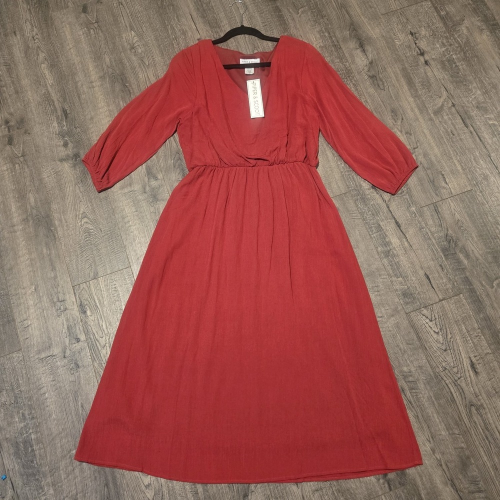 Piper And Scoot Midi Rust Orange Lined Fall Dress Modest Bump Friendly Sz M